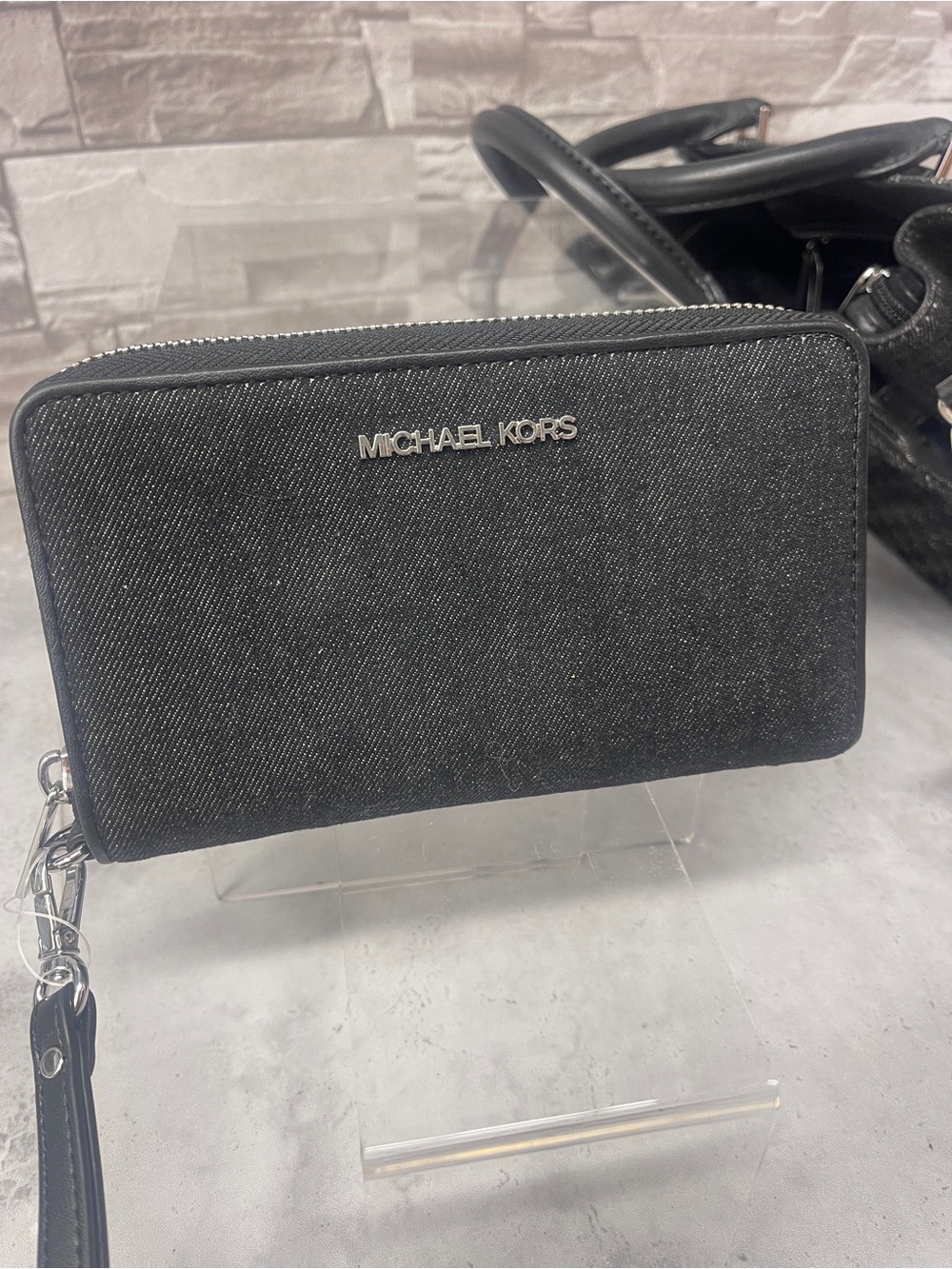 Michael Kors Hamilton Small Black Denim Logo Satchel & Matching Wallet - Picture 12 of 15